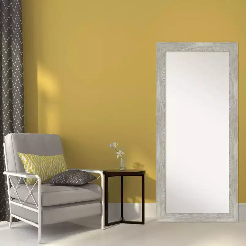 Miroir pleine longueur encadré en bois rustique gris tourterelle, fixation murale / inclinable, 30"×66"