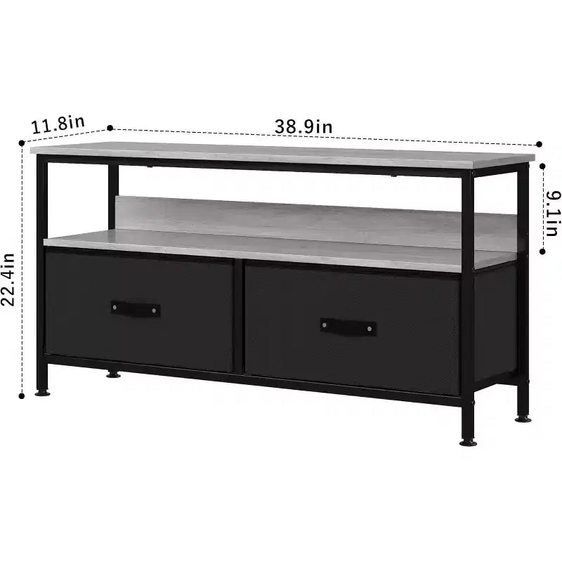 Meuble TV avec 2 tiroirs en tissu et étagère ouverte | Noir / Gris / Rétro | Convient aux téléviseurs de 32 à 50 pouces | Assemblage à 2 personnes