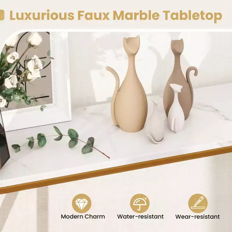 Console étroite à 2 niveaux marron/blanc – 119 cm (L) × 23 cm (l), cadre en métal, pour 1 personne