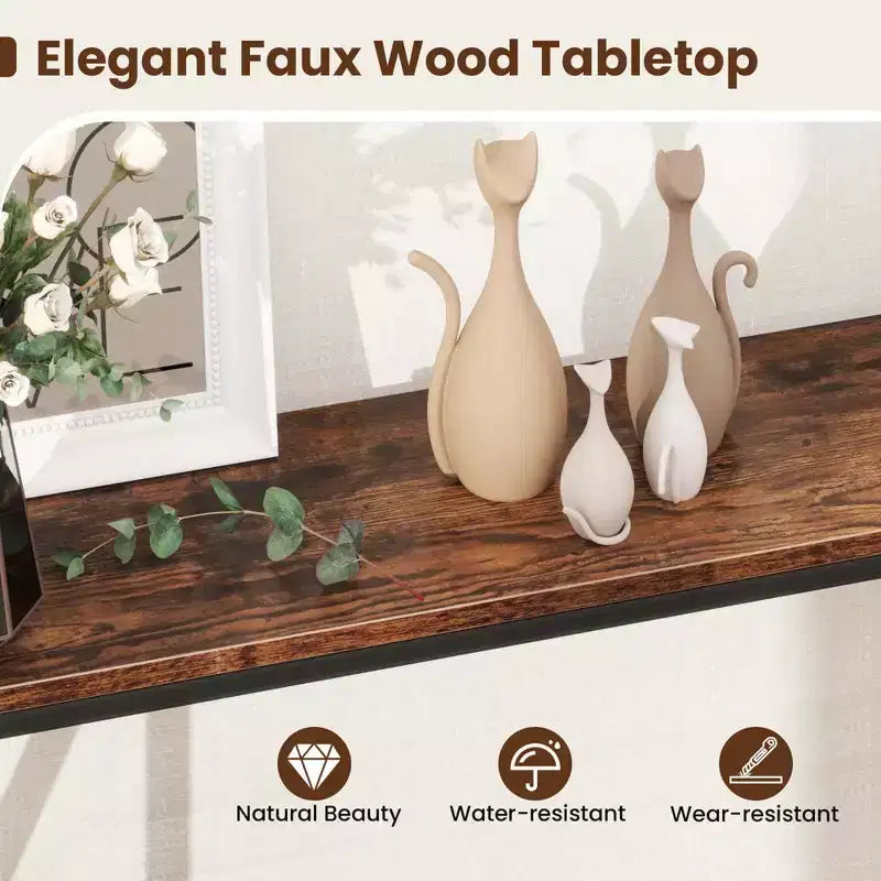 Console étroite à 2 niveaux marron/blanc – 119 cm (L) × 23 cm (l), cadre en métal, pour 1 personne