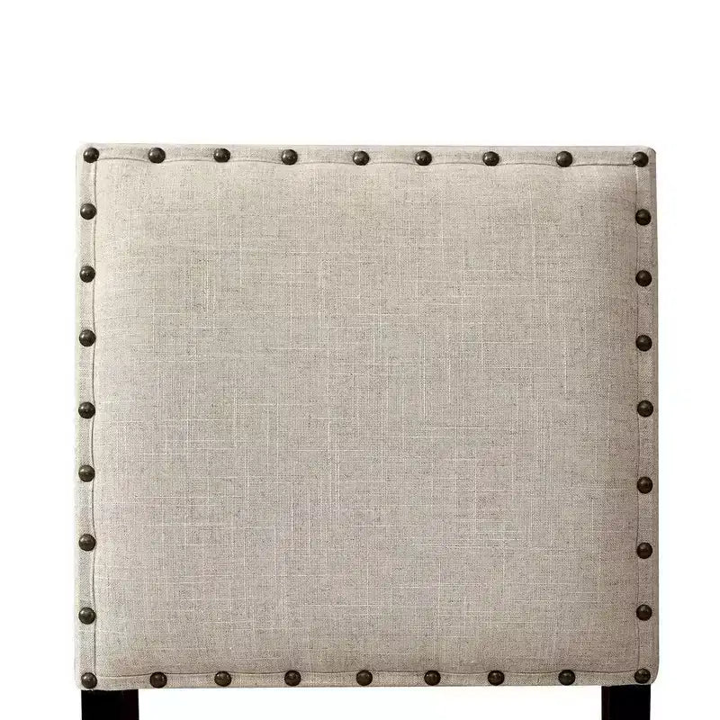Chaises de comptoir en lin beige avec clous décoratifs, ensemble de 2