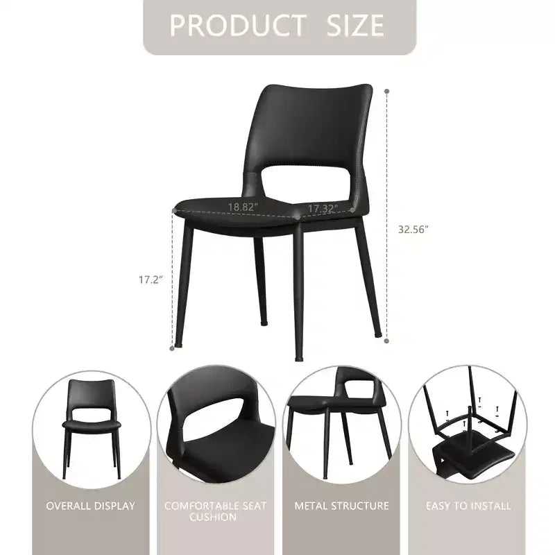 Chaises de salle à manger modernes en similicuir noir, lot de 2