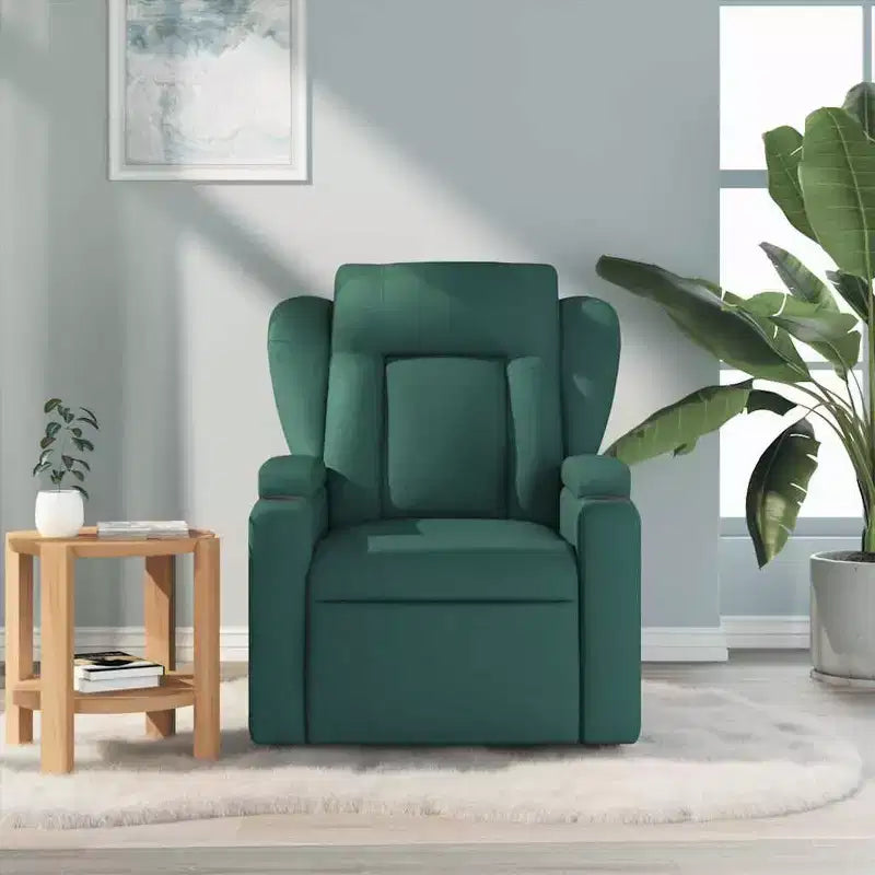 Fauteuil inclinable de massage en tissu vert foncé – Inclinaison manuelle, Vibration USB, 1 place