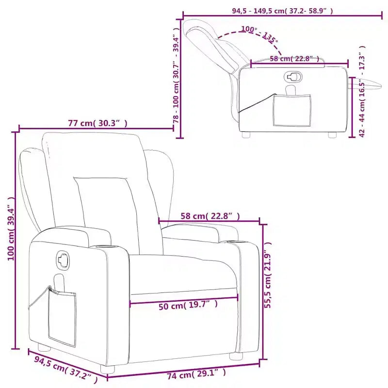 Fauteuil inclinable de massage en tissu vert foncé – Inclinaison manuelle, Vibration USB, 1 place