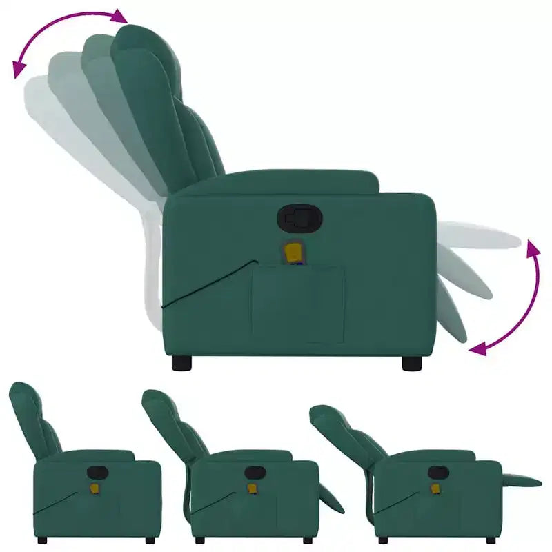 Fauteuil inclinable de massage en tissu vert foncé – Inclinaison manuelle, Vibration USB, 1 place