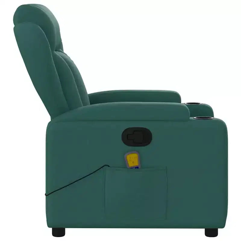 Fauteuil inclinable de massage en tissu vert foncé – Inclinaison manuelle, Vibration USB, 1 place