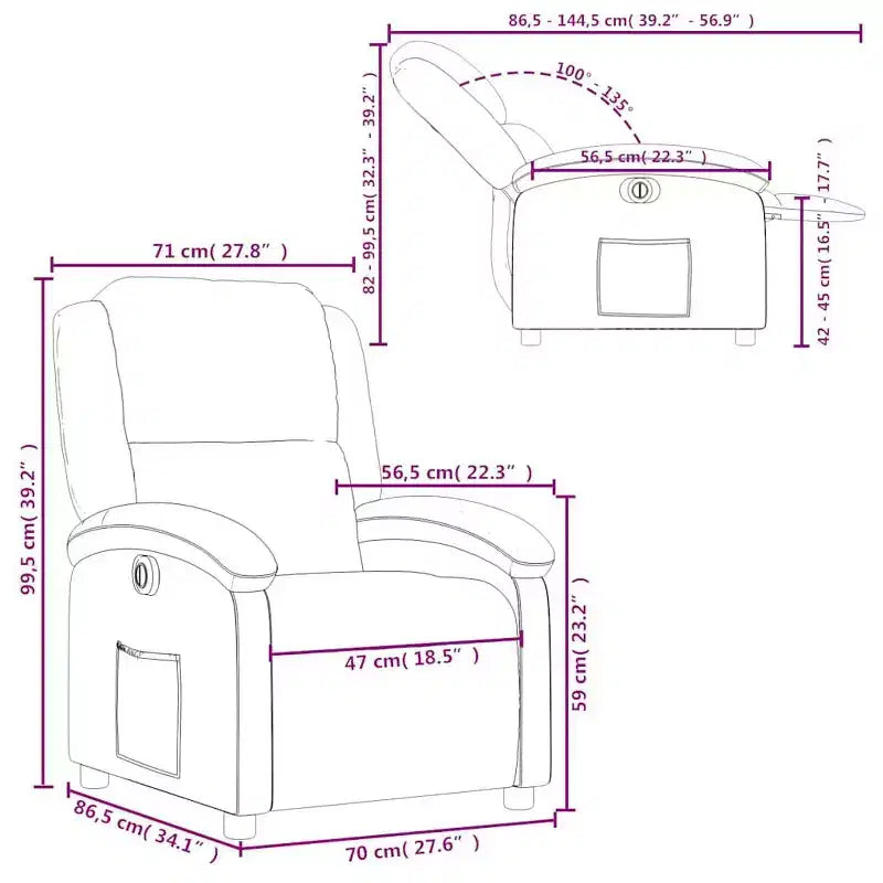 Fauteuil inclinable électrique en similicuir crème, une place