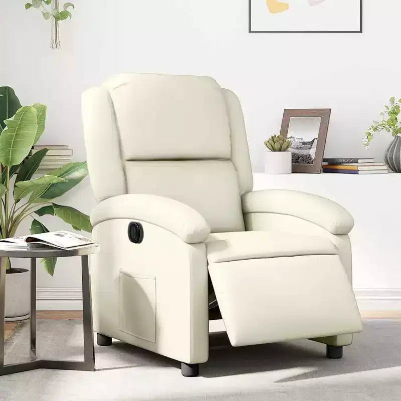 Fauteuil inclinable électrique en similicuir crème, une place