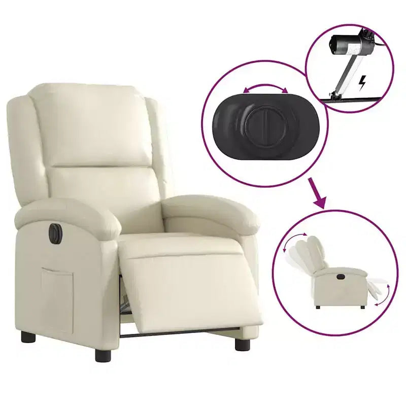 Fauteuil inclinable électrique en similicuir crème, une place