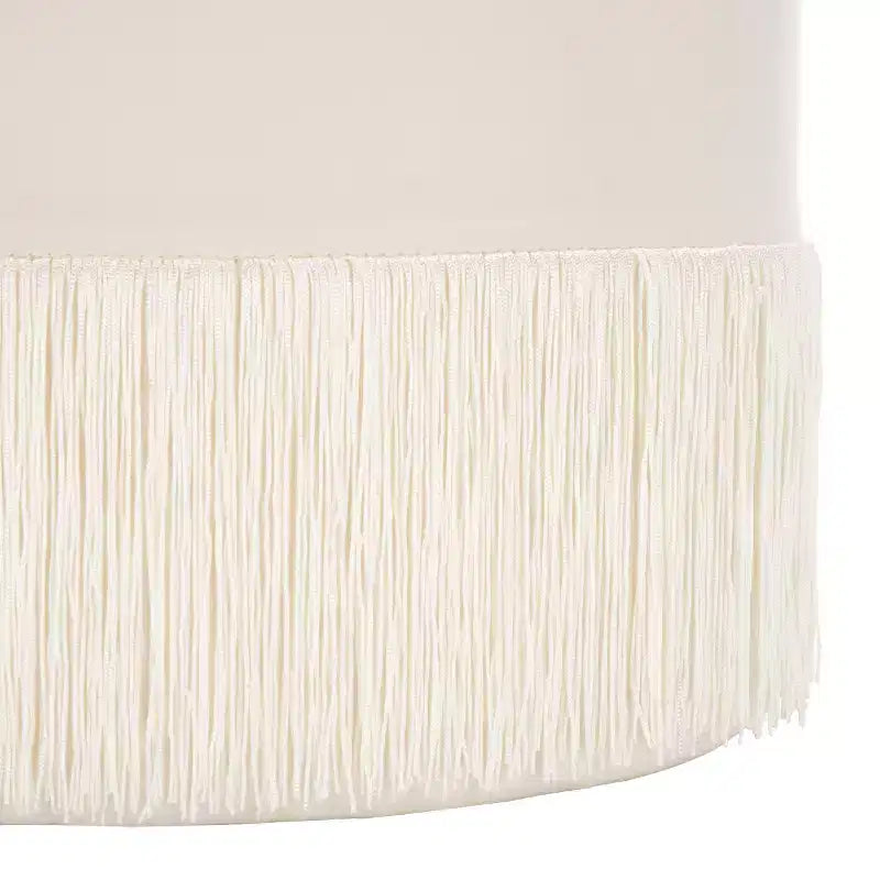 Ottoman rond en velours, coloris ivoire et rouille, avec pompon, 1 place