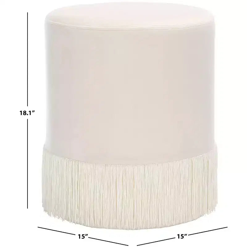 Ottoman rond en velours, coloris ivoire et rouille, avec pompon, 1 place