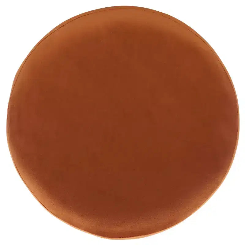 Ottoman rond en velours, coloris ivoire et rouille, avec pompon, 1 place