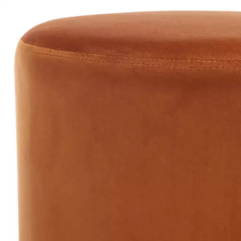 Ottoman rond en velours, coloris ivoire et rouille, avec pompon, 1 place
