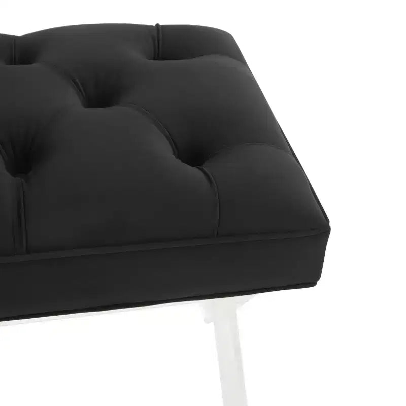 Banc en velours capitonné noir – Pieds en acrylique transparent, 2 places
