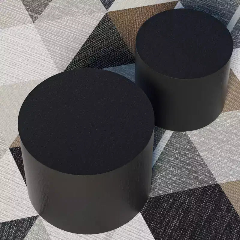 Tables d'appoint gigognes cylindriques effet bois, lot de 2 – Crème / Noir mat / Chêne / Noyer / Blanc
