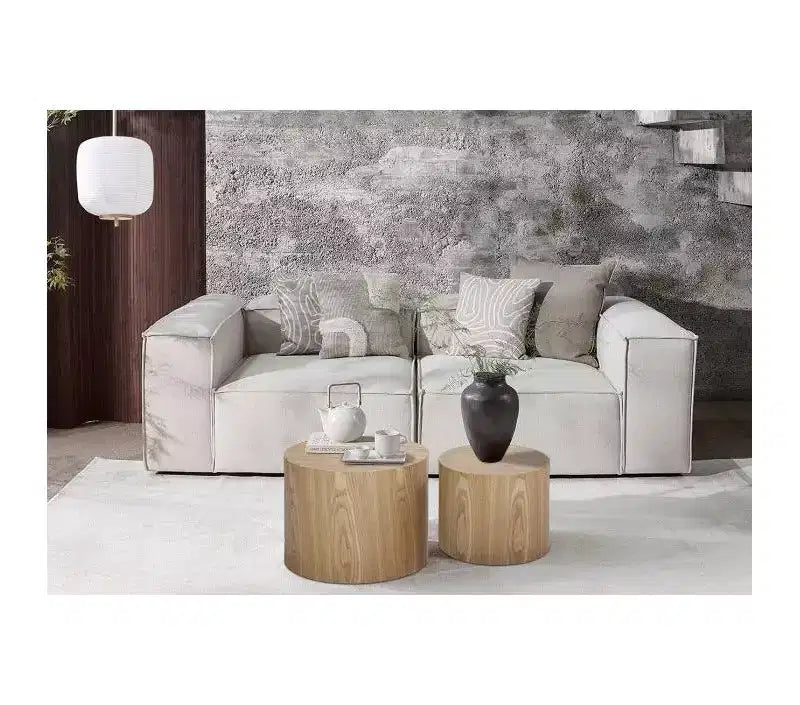 Tables d'appoint gigognes cylindriques effet bois, lot de 2 – Crème / Noir mat / Chêne / Noyer / Blanc