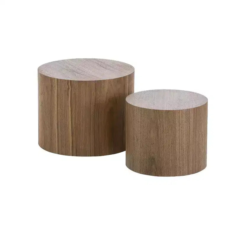 Tables d'appoint gigognes cylindriques effet bois, lot de 2 – Crème / Noir mat / Chêne / Noyer / Blanc