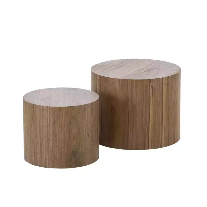 Tables d'appoint gigognes cylindriques effet bois, lot de 2 – Crème / Noir mat / Chêne / Noyer / Blanc