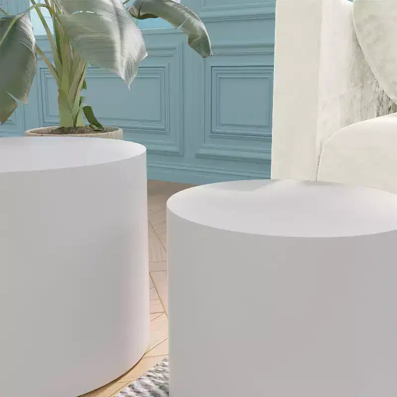 Tables d'appoint gigognes cylindriques effet bois, lot de 2 – Crème / Noir mat / Chêne / Noyer / Blanc