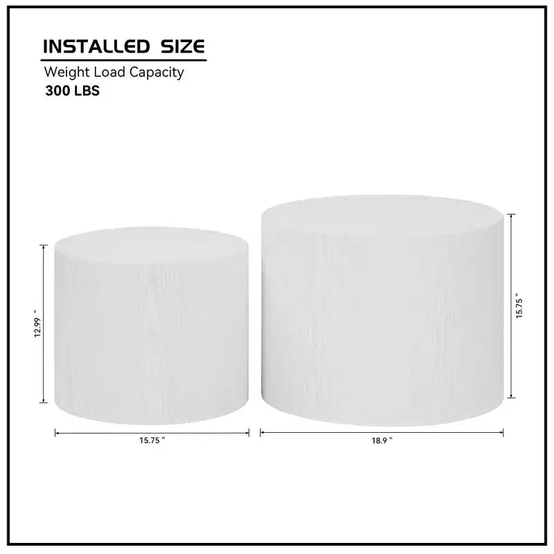 Tables d'appoint gigognes cylindriques effet bois, lot de 2 – Crème / Noir mat / Chêne / Noyer / Blanc
