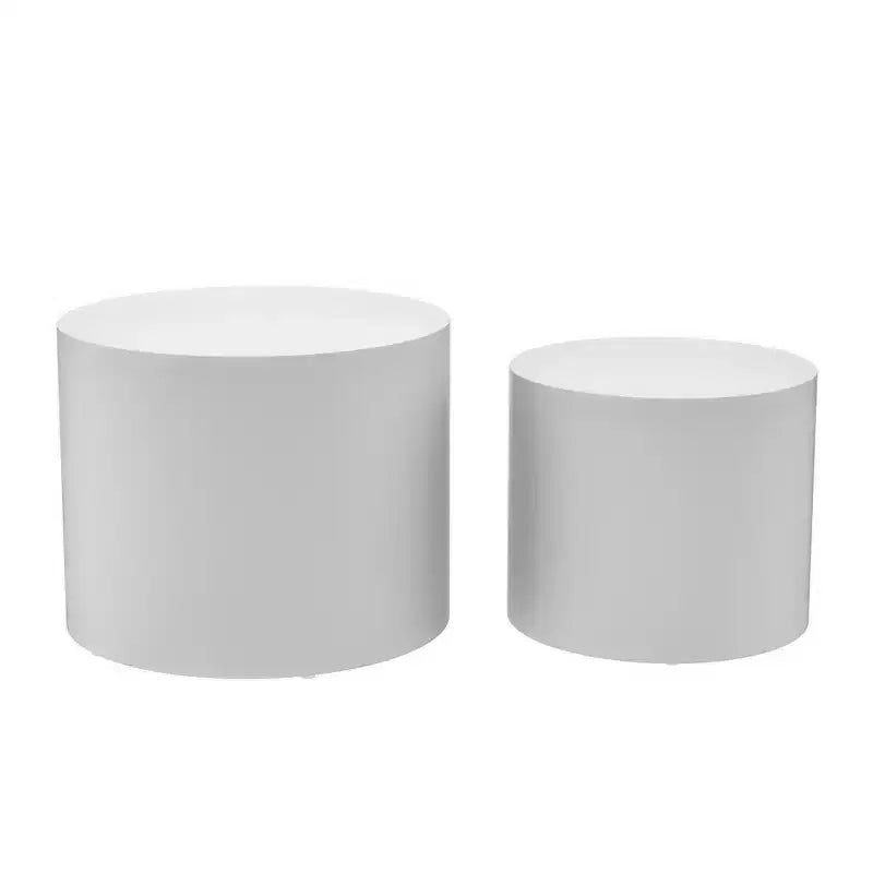Tables d'appoint gigognes cylindriques effet bois, lot de 2 – Crème / Noir mat / Chêne / Noyer / Blanc