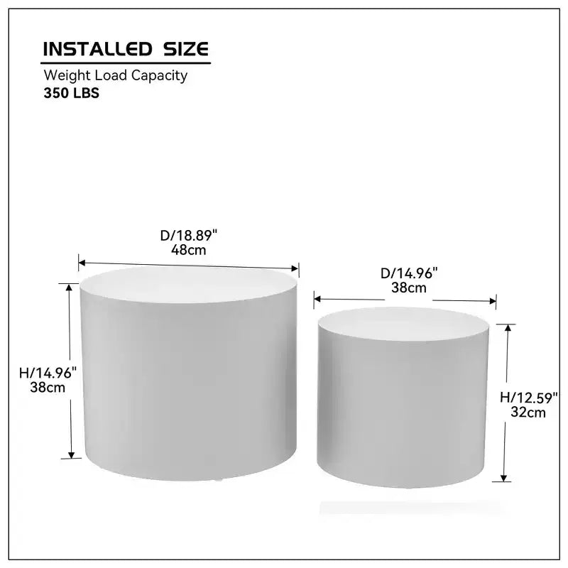 Tables d'appoint gigognes cylindriques effet bois, lot de 2 – Crème / Noir mat / Chêne / Noyer / Blanc