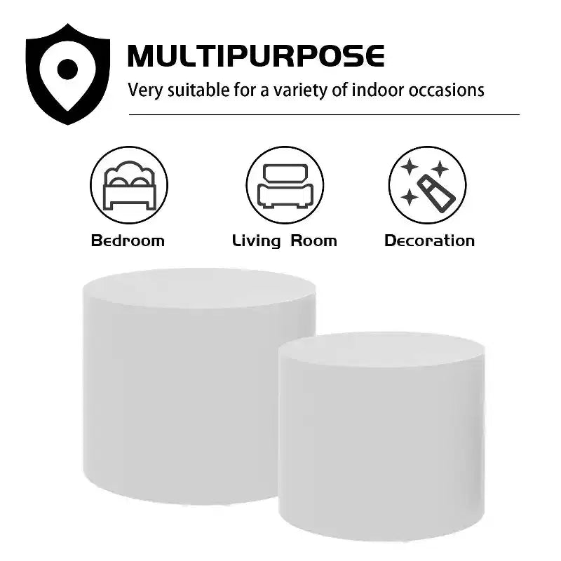Tables d'appoint gigognes cylindriques effet bois, lot de 2 – Crème / Noir mat / Chêne / Noyer / Blanc
