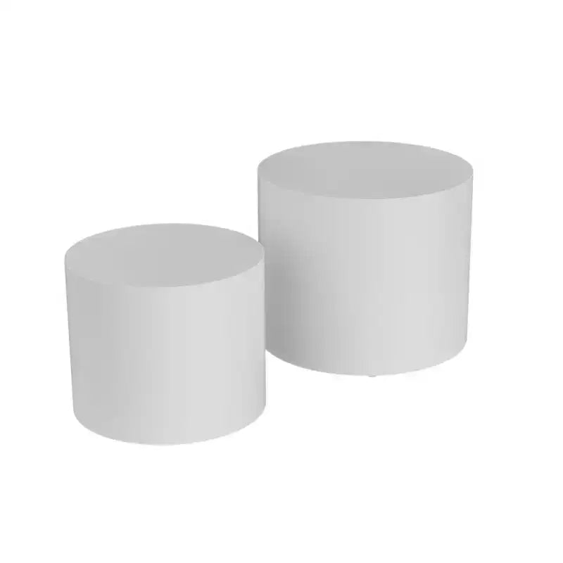 Tables d'appoint gigognes cylindriques effet bois, lot de 2 – Crème / Noir mat / Chêne / Noyer / Blanc