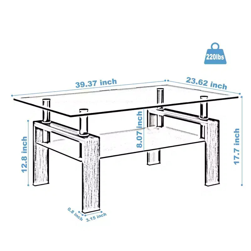 Table basse rectangulaire en verre à 2 niveaux – Noir / Chêne / Blanc cassé / Noyer / Blanc, 1 place