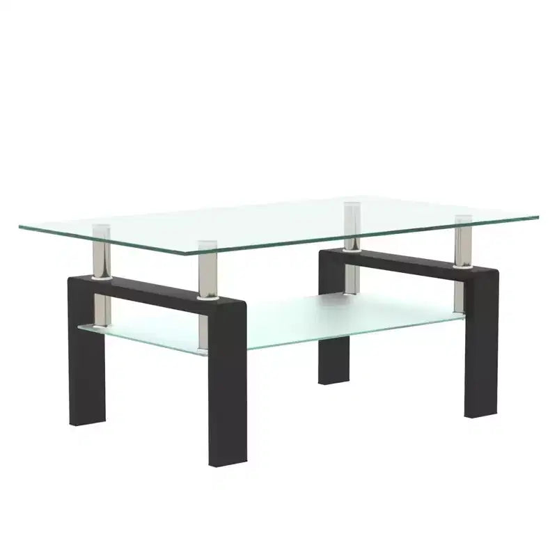 Table basse rectangulaire en verre à 2 niveaux – Noir / Chêne / Blanc cassé / Noyer / Blanc, 1 place