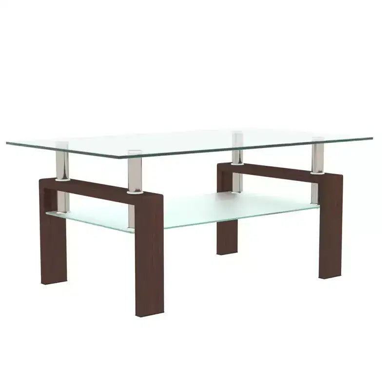 Table basse rectangulaire en verre à 2 niveaux – Noir / Chêne / Blanc cassé / Noyer / Blanc, 1 place