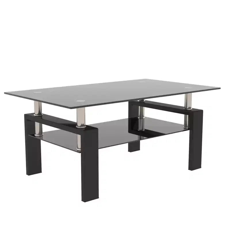 Table basse rectangulaire en verre à 2 niveaux – Noir / Chêne / Blanc cassé / Noyer / Blanc, 1 place