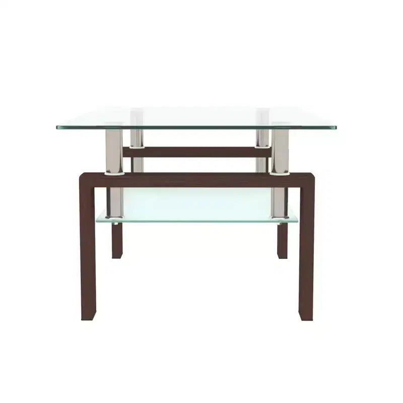 Table basse rectangulaire en verre à 2 niveaux – Noir / Chêne / Blanc cassé / Noyer / Blanc, 1 place
