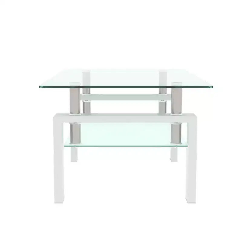 Table basse rectangulaire en verre à 2 niveaux – Noir / Chêne / Blanc cassé / Noyer / Blanc, 1 place