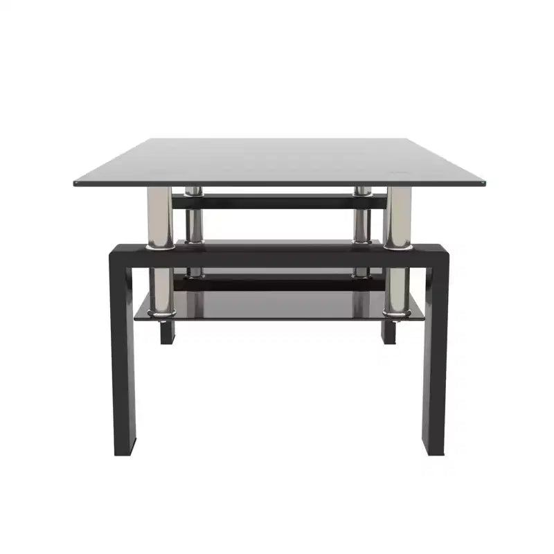 Table basse rectangulaire en verre à 2 niveaux – Noir / Chêne / Blanc cassé / Noyer / Blanc, 1 place