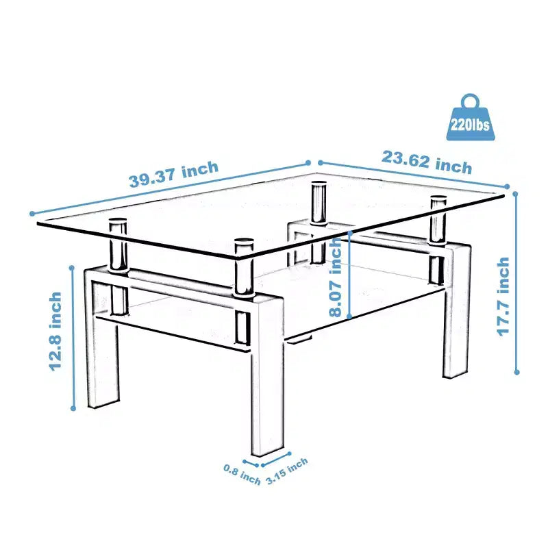 Table basse rectangulaire en verre à 2 niveaux – Noir / Chêne / Blanc cassé / Noyer / Blanc, 1 place