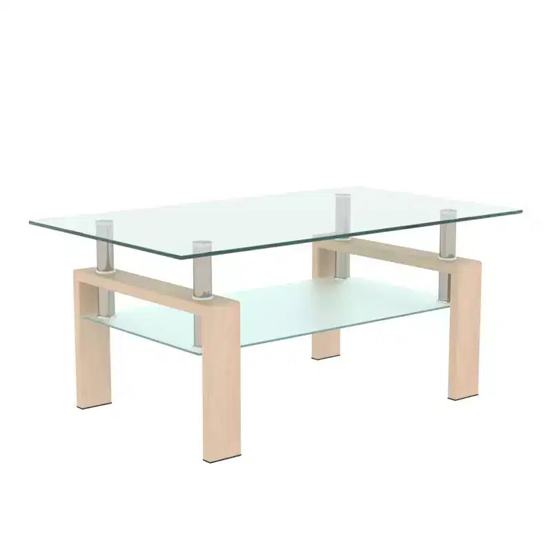 Table basse rectangulaire en verre à 2 niveaux – Noir / Chêne / Blanc cassé / Noyer / Blanc, 1 place