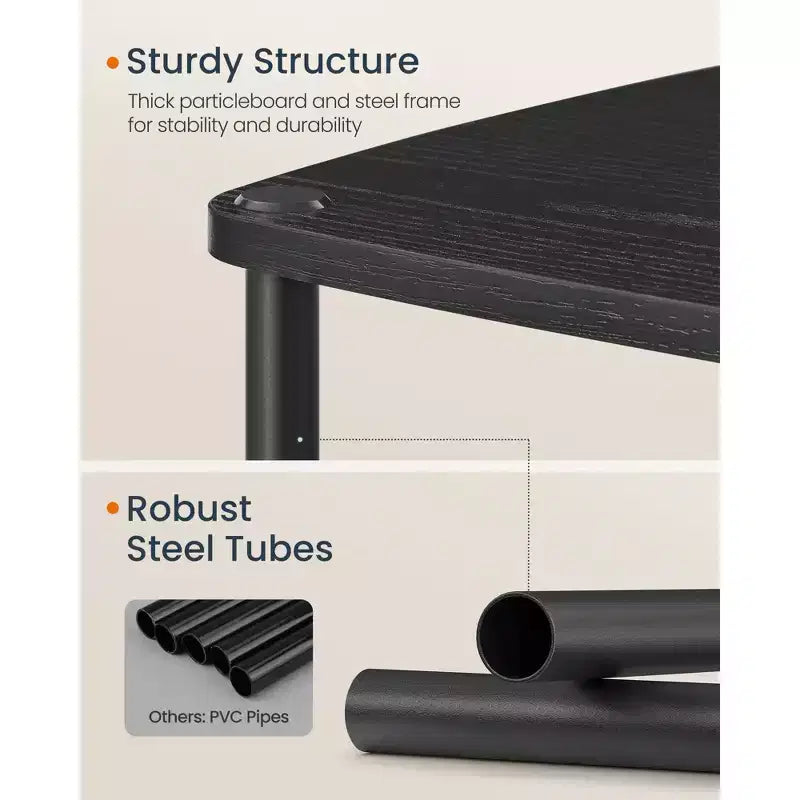 Table d'appoint noire à 3 niveaux avec panier en tissu – Structure en acier, simple