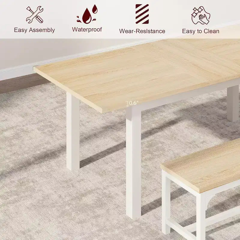 Table à manger extensible Off-White, plateau en bois, 4 à 8 places