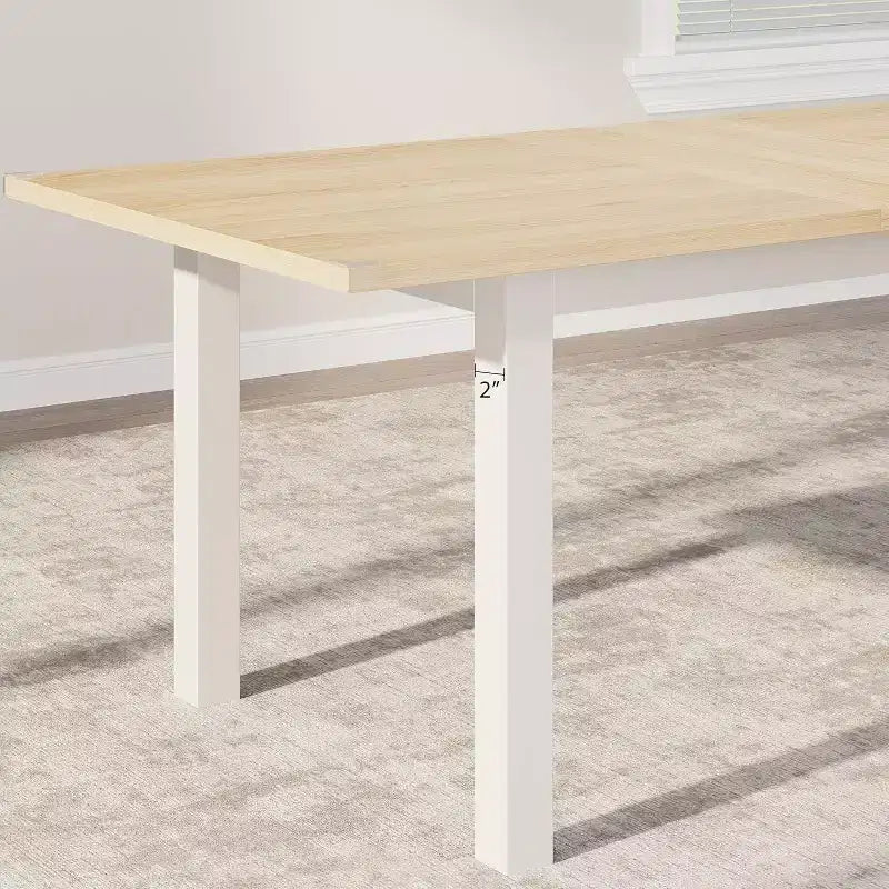 Table à manger extensible Off-White, plateau en bois, 4 à 8 places