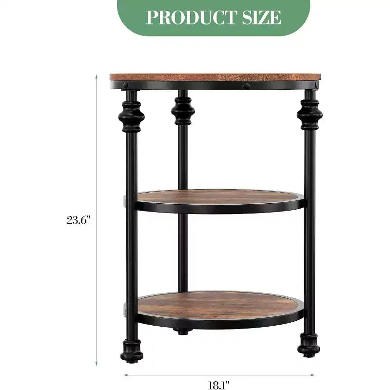 Table d'appoint ronde à 3 niveaux – Chêne foncé / Couleur rétro, Cadre en métal, Utilisation 1 personne