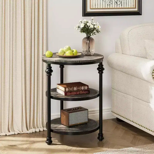 Three story circular coffee table,steel frame coffee table, Roman column edge table,for living room and bedroom