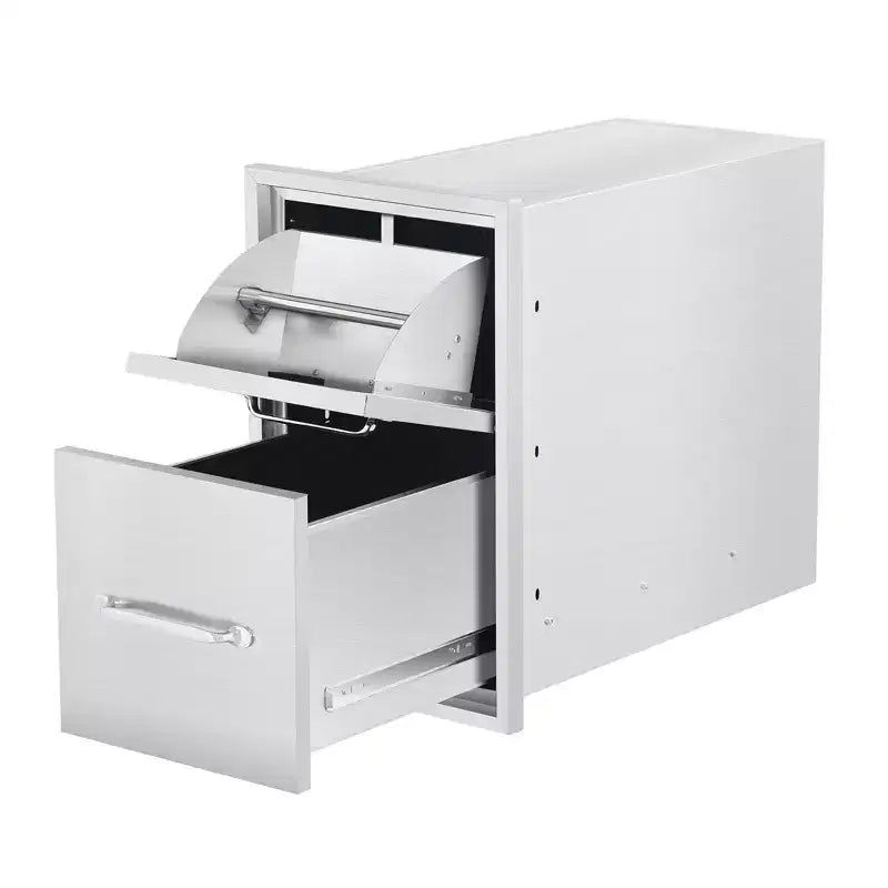 Outdoor Kitchen Drawers with Paper Towel Holder, Triple BBQ Access Drawers, Stainless Steel Flush Mount BBQ Island Drawers for Outdoor Kitchen