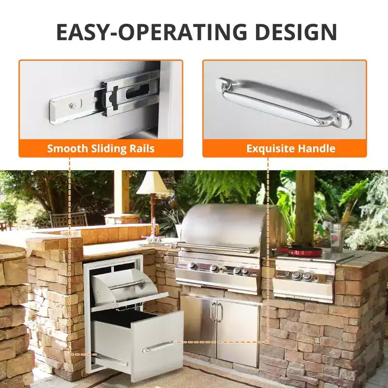 Meuble d'extérieur de cuisine en acier inoxydable argenté – 3 tiroirs et 3 portes avec porte-serviettes en papier, montage affleurant, pour îlot de barbecue 1 station