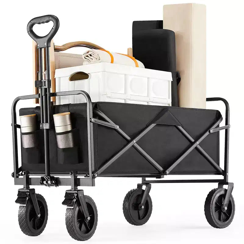 Collapsible Folding Wagon Cart with All-Terrain Wheels Heavy Duty Utility Cart for Camping and Shopping 330lbs Capacity(Large-Black)