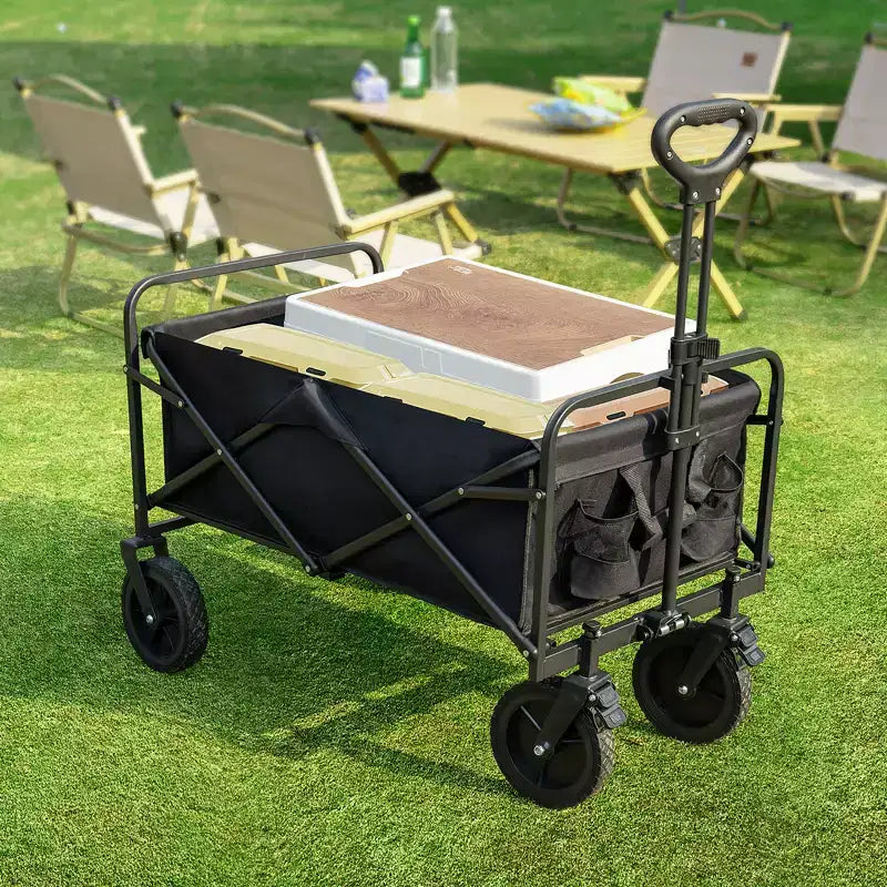 Chariot pliant grand format noir – tout-terrain, capacité 150 kg, 1 personne
