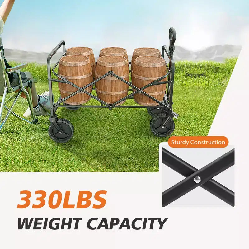 Chariot pliant grand format noir – tout-terrain, capacité 150 kg, 1 personne