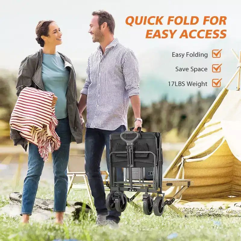 Chariot pliant grand format noir – tout-terrain, capacité 150 kg, 1 personne