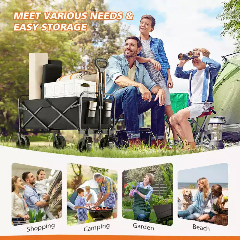 Chariot pliant grand format noir – tout-terrain, capacité 150 kg, 1 personne