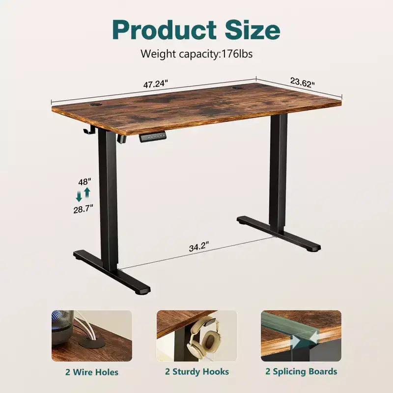 Bureau électrique assis-debout, marron, réglable en hauteur, une personne – 120 x 60 cm